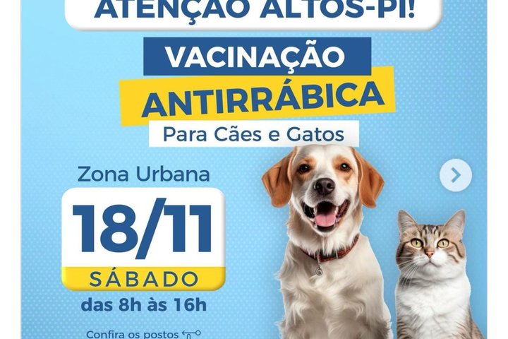 Imagem Prefeitura de Altos anuncia vacinação antirrábica para cães e gatos